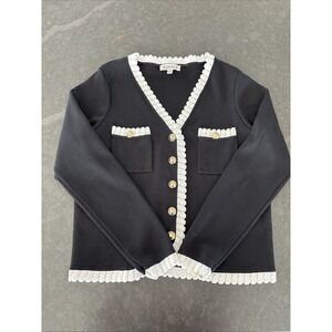 Nanette Lepore Sweater Black W/ White Crochet Vintage Old Money Aesthetic Dainty